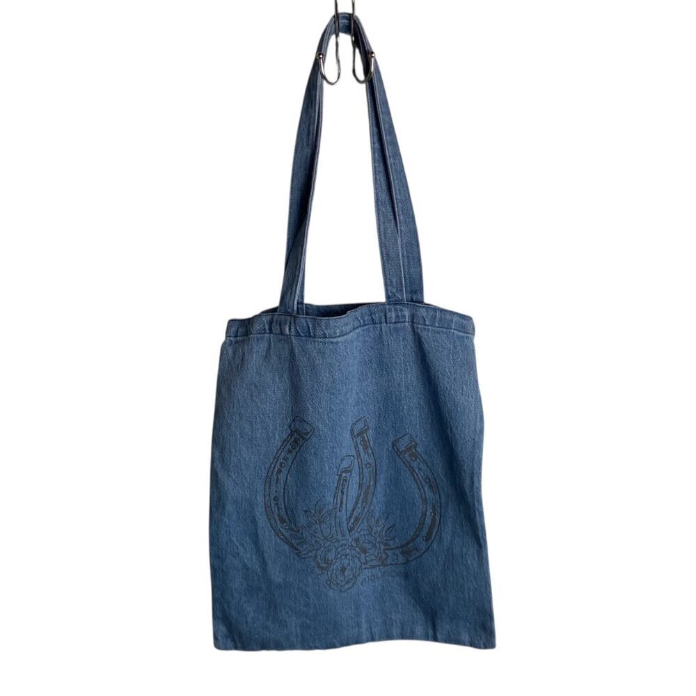 Maurices Denim Tote Bag Horseshoe Floral Graphic Western Casual Farmers Market